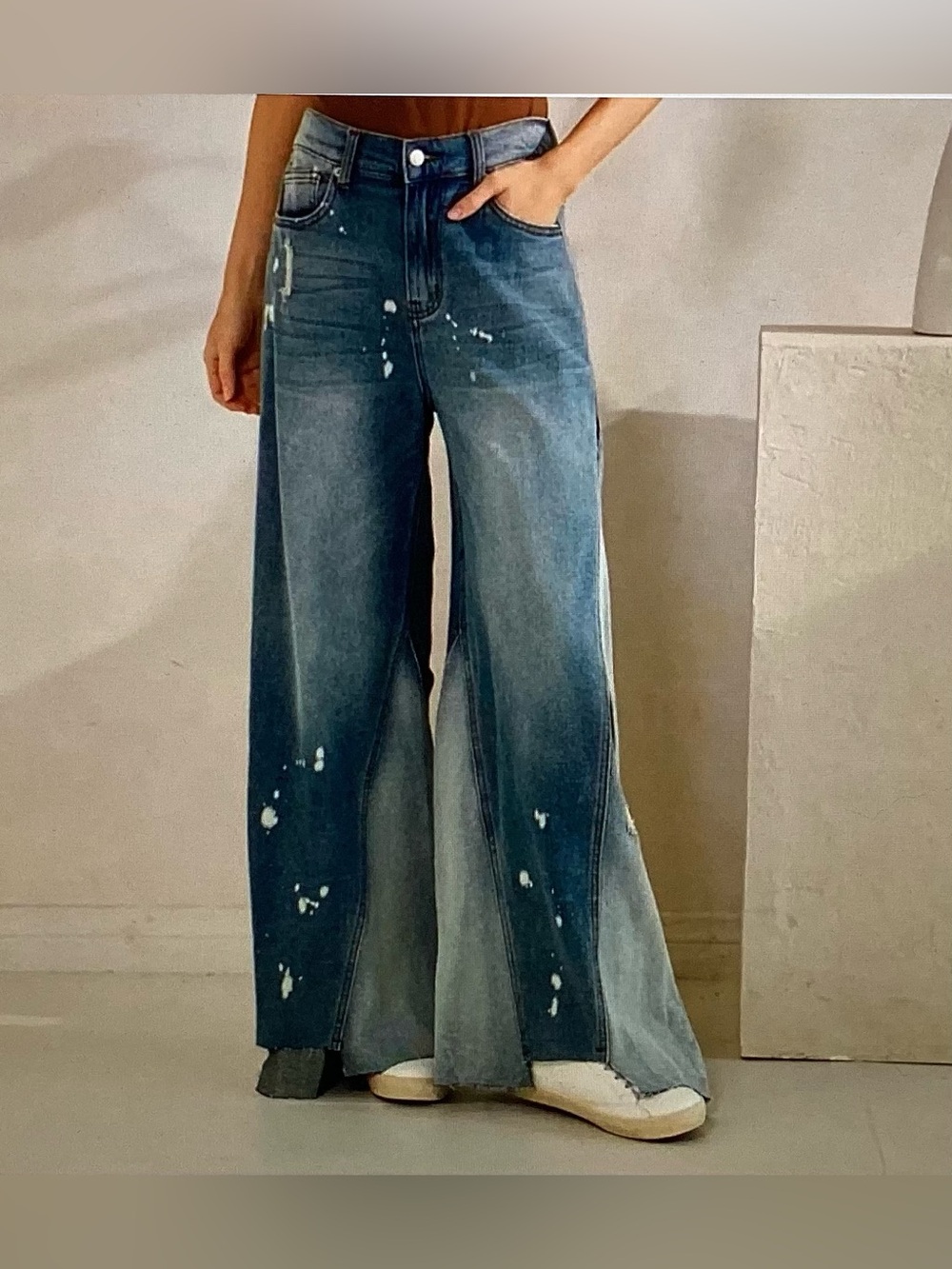 Oli & Hali Wide Leg Paint-Splatter Jeans